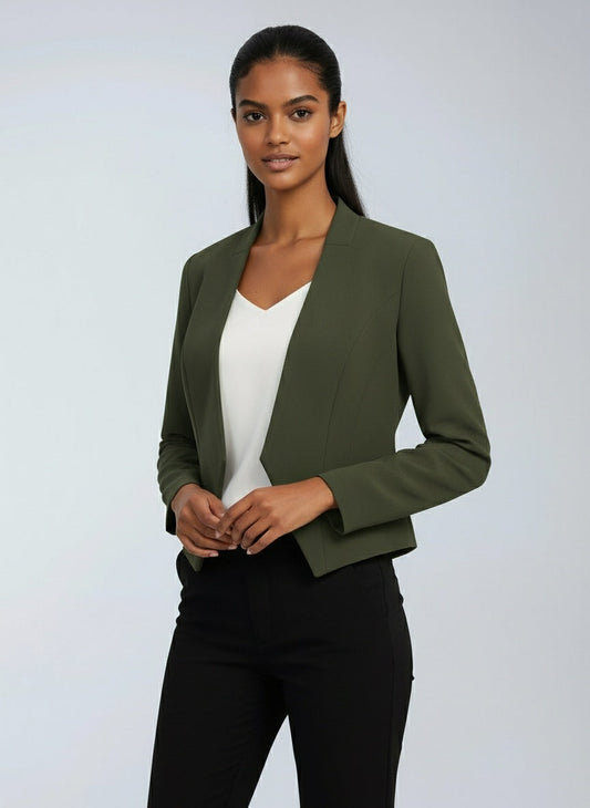 Linen Cropped Blazer | Open Front Office Jacket