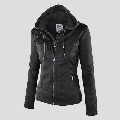 Faux Leather Jacket | Hooded Water-Resistant Jacket
