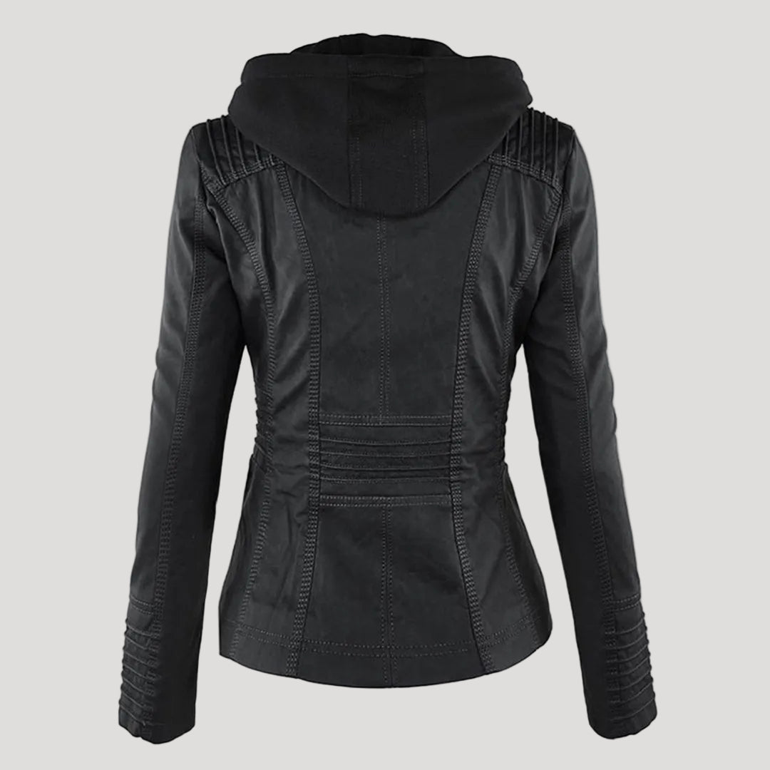 Faux Leather Jacket | Hooded Water-Resistant Jacket