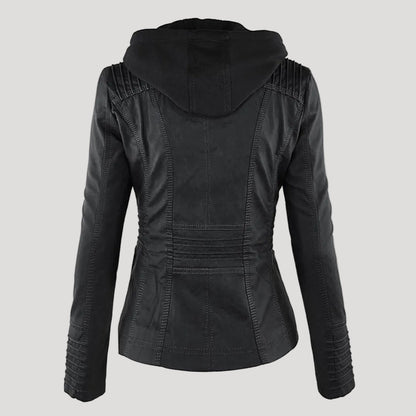 Faux Leather Jacket | Hooded Water-Resistant Jacket