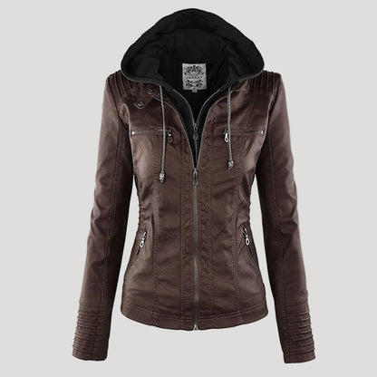 Faux Leather Jacket | Hooded Water-Resistant Jacket
