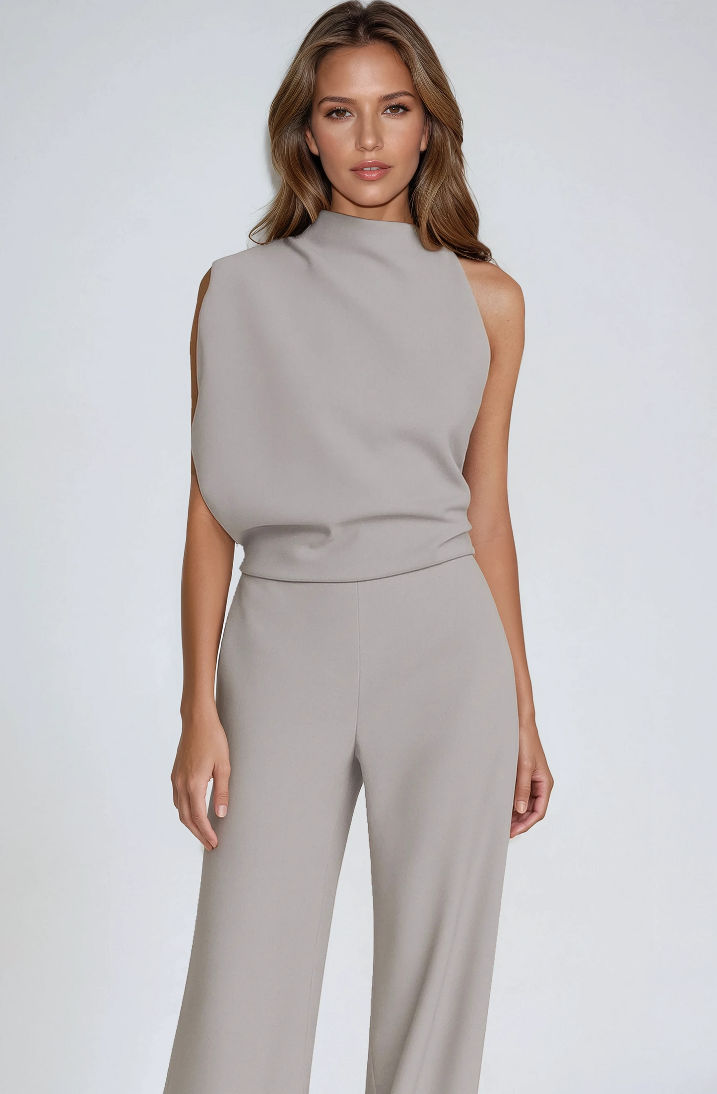 Linen One-Shoulder Jumpsuit | Wide Leg Asymmetric