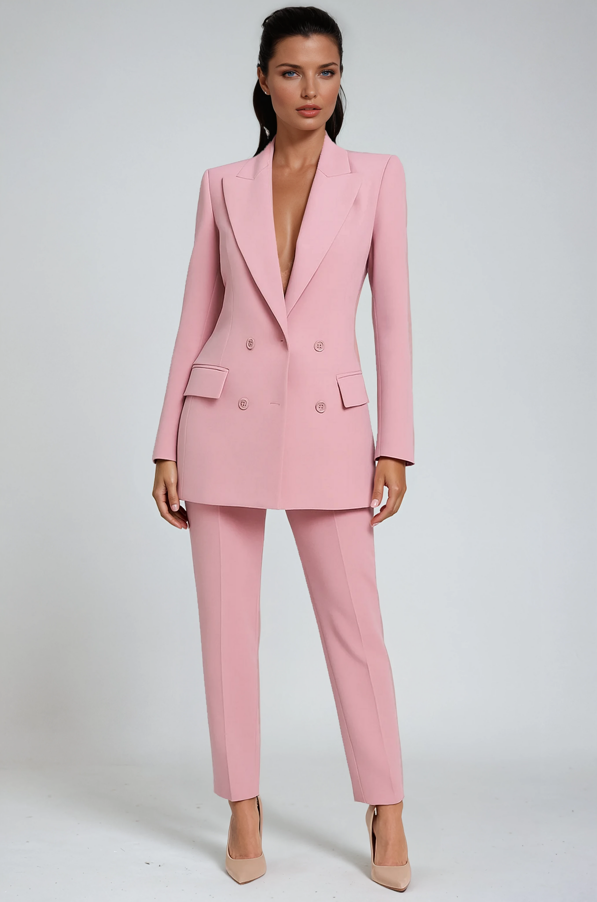 Women's linen double-breasted blazer suit two-piece set