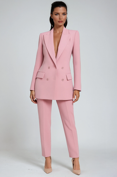 Linen Blazer Suit | Double-Breasted Two-Piece Set