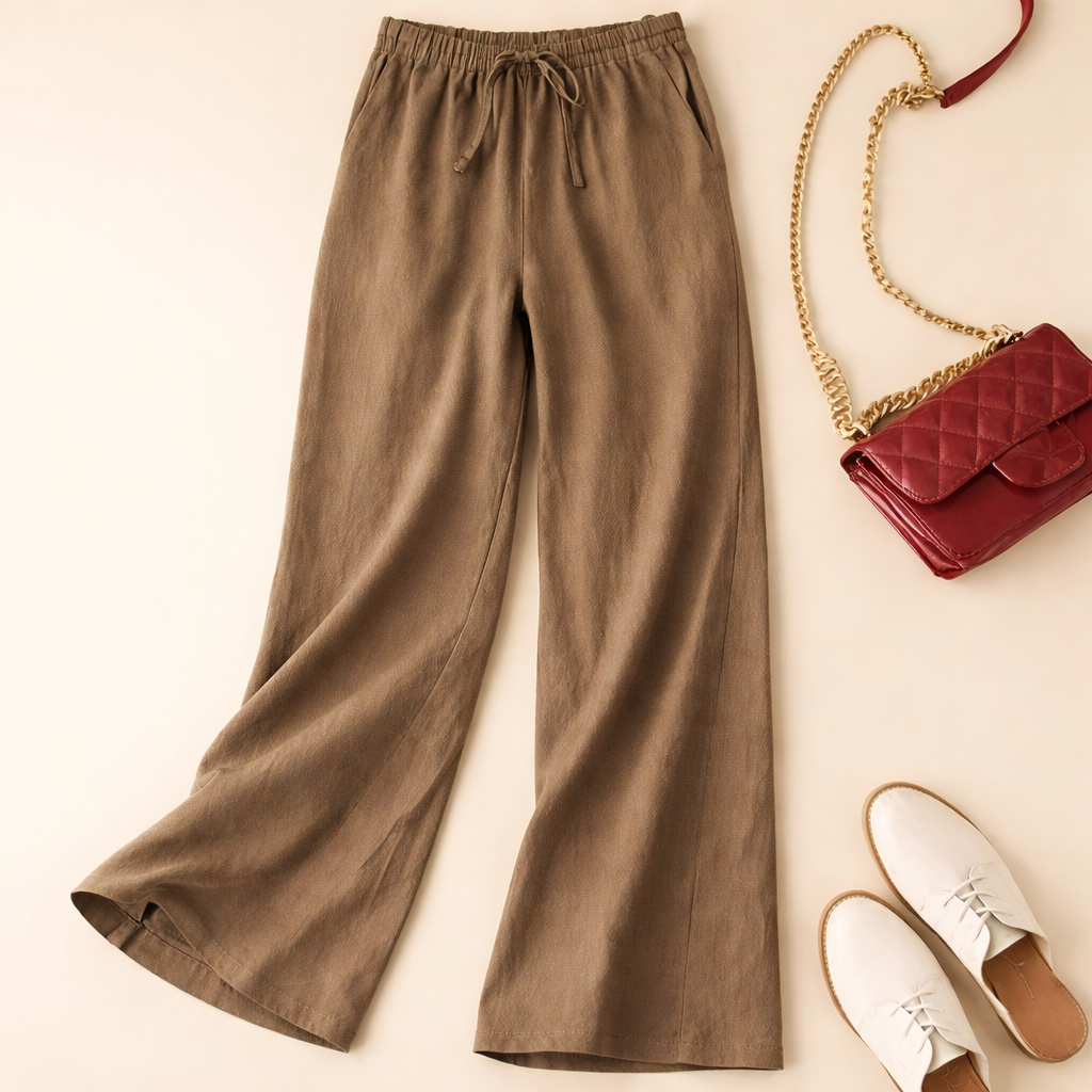 Women's cotton drawstring relaxed trousers