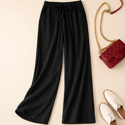 Cotton Drawstring Trousers | Relaxed Wide Pants