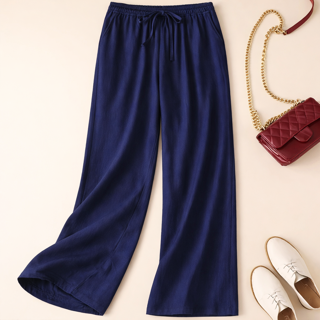 Cotton Drawstring Trousers | Relaxed Wide Pants