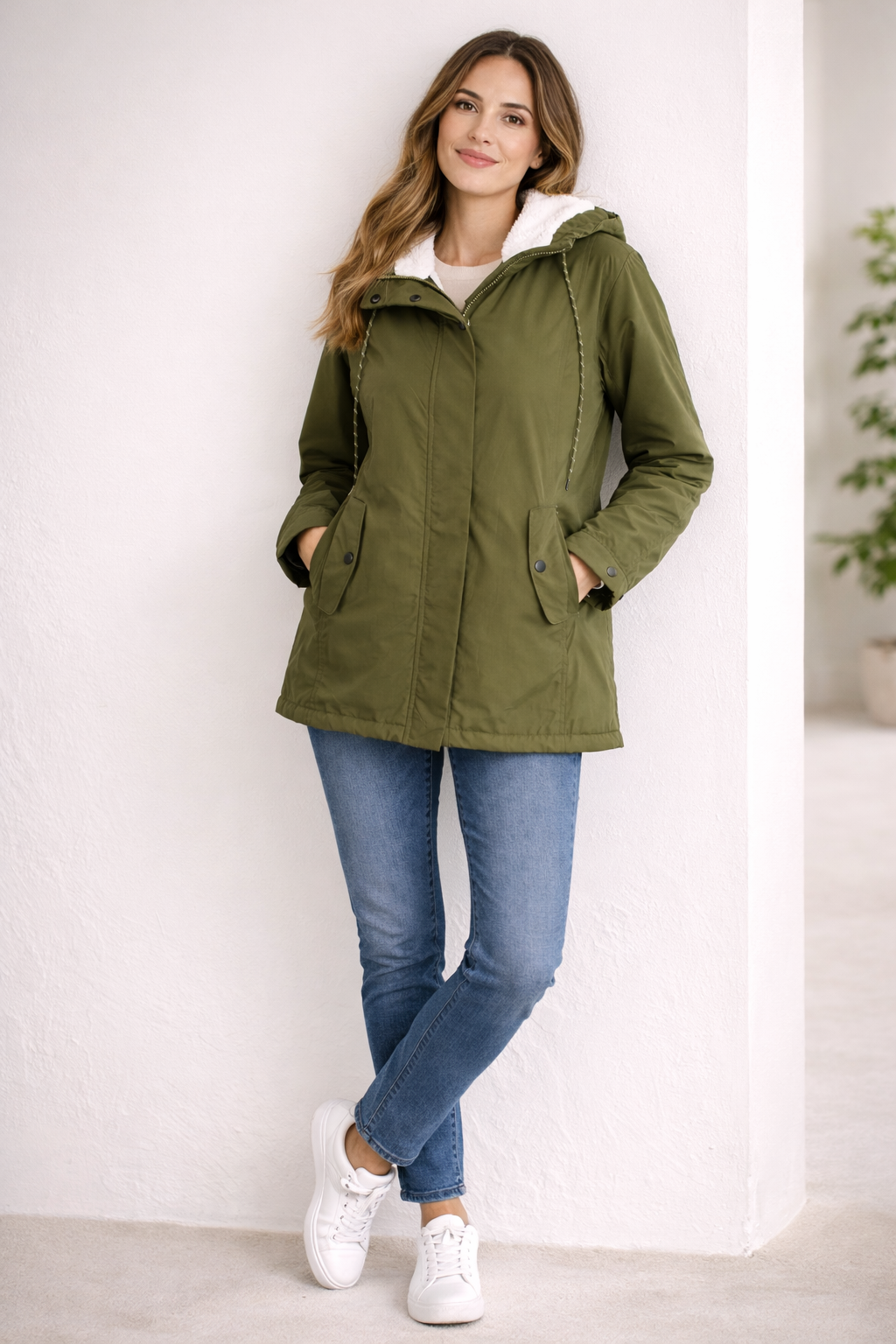 Women's padded hooded mid-length winter coat