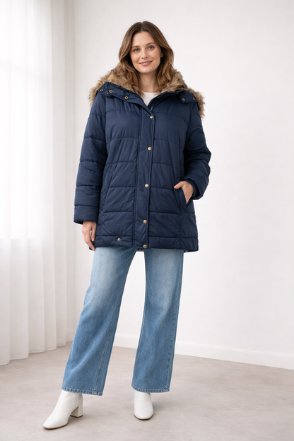 Quilted Jacket | Oversized Hooded Snap-Button Jacket