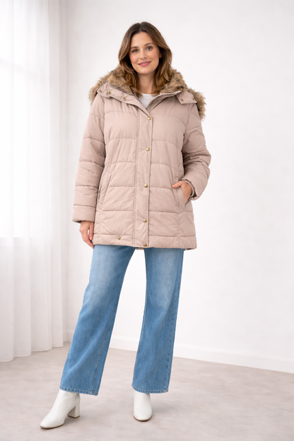 Quilted Jacket | Oversized Hooded Snap-Button Jacket