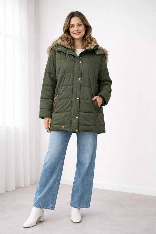 Quilted Jacket | Oversized Hooded Snap-Button Jacket
