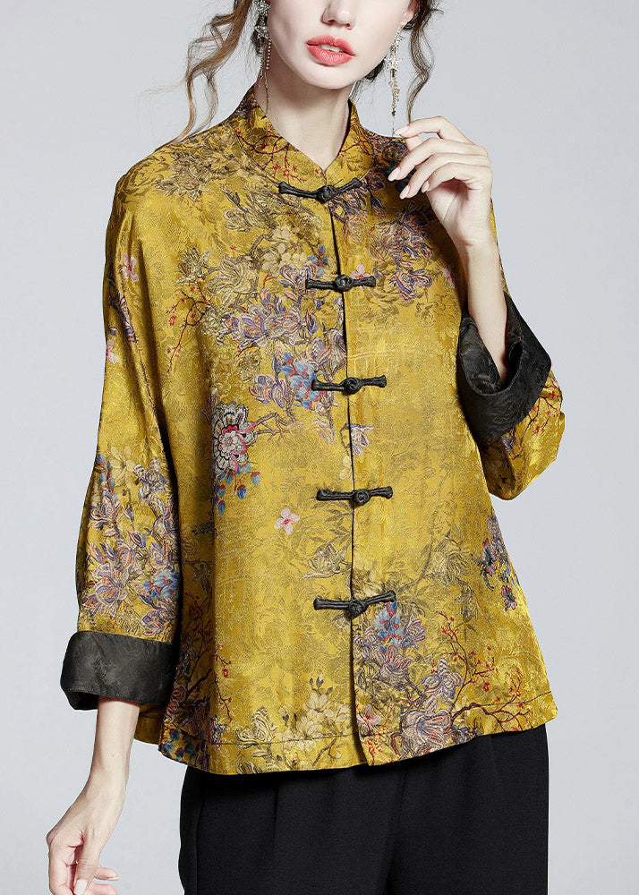 Women's Coat | Printed Silk-Blend Stand-Collar Coat