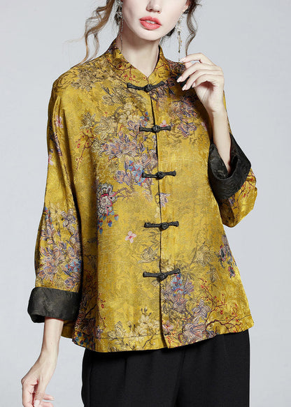 Women's Coat | Printed Silk-Blend Stand-Collar Coat