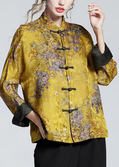 Women's Coat | Printed Silk-Blend Stand-Collar Coat