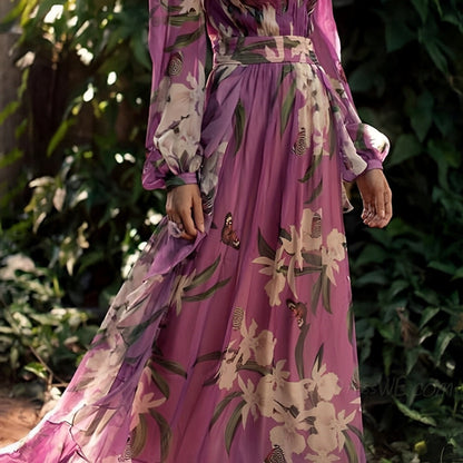 Maxi Dress | Floral V-Neck Linen Dress