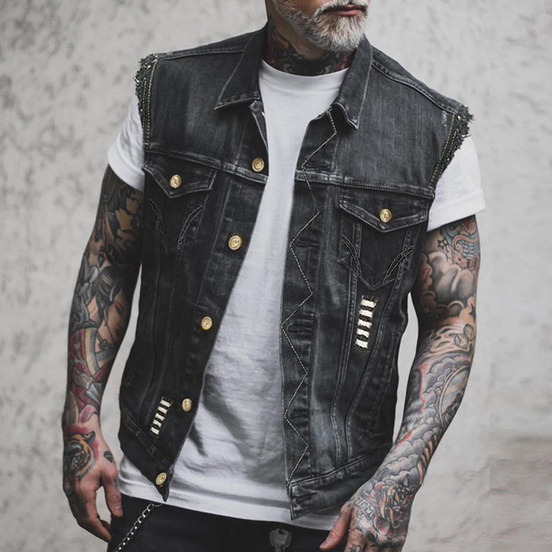 Men's sleeveless denim trucker vest