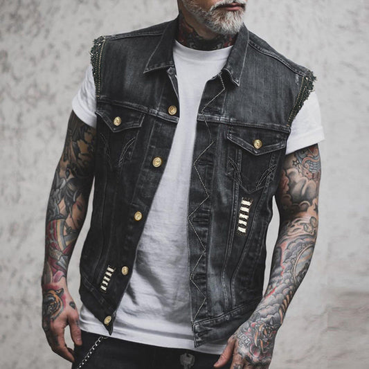 Men's sleeveless denim trucker vest