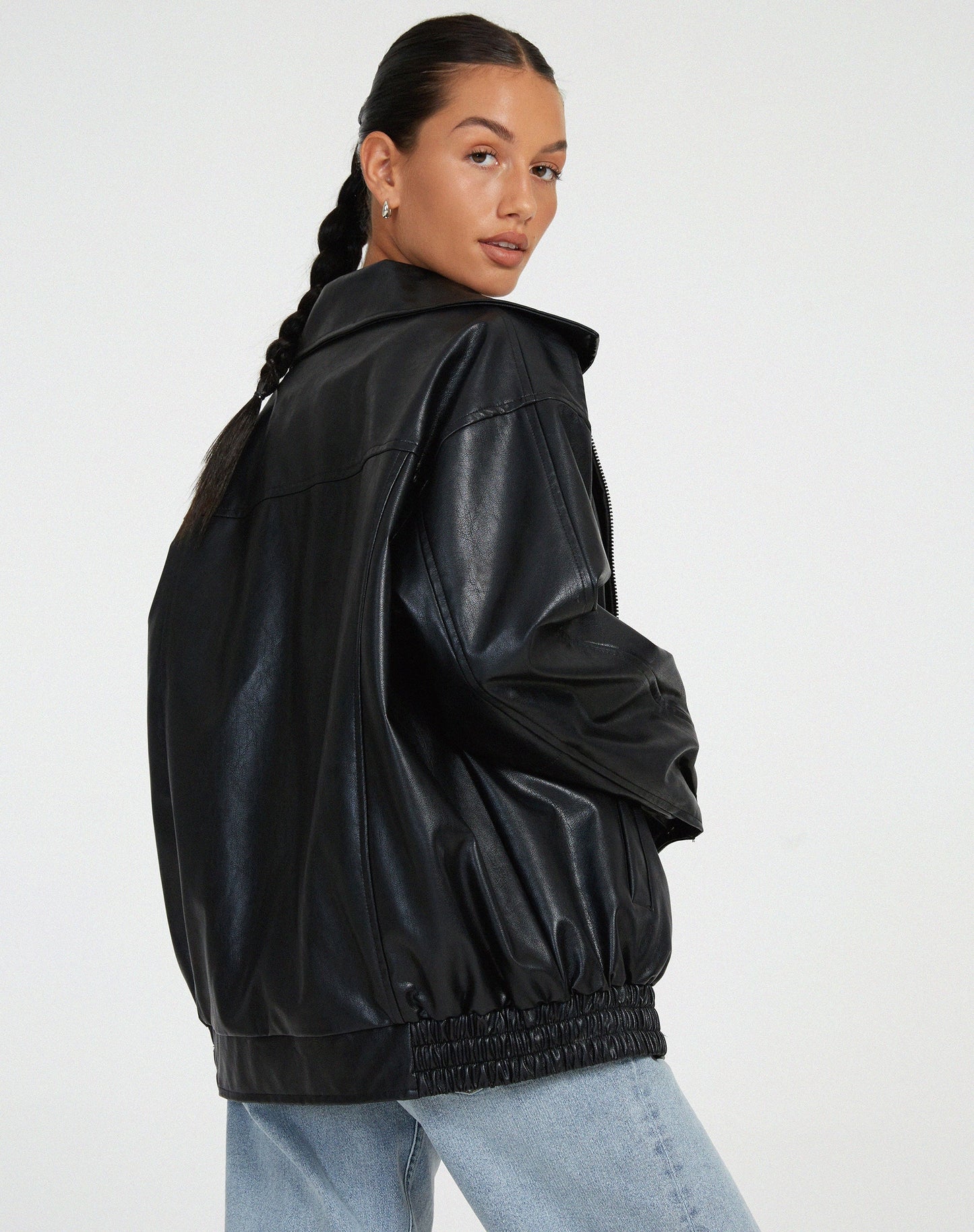 Faux Leather Jacket | Oversized PU Biker Jacket