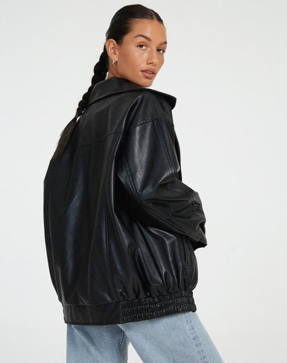 Faux Leather Jacket | Oversized PU Biker Jacket