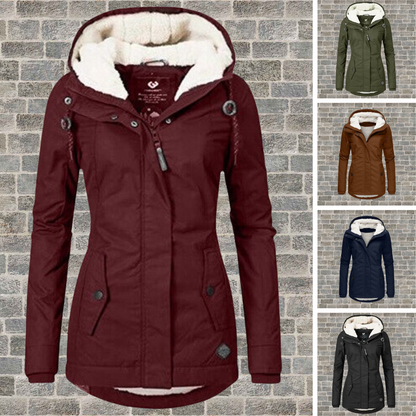 Women's Cotton Coat | Pleated Hooded Teddy-Lined Coat