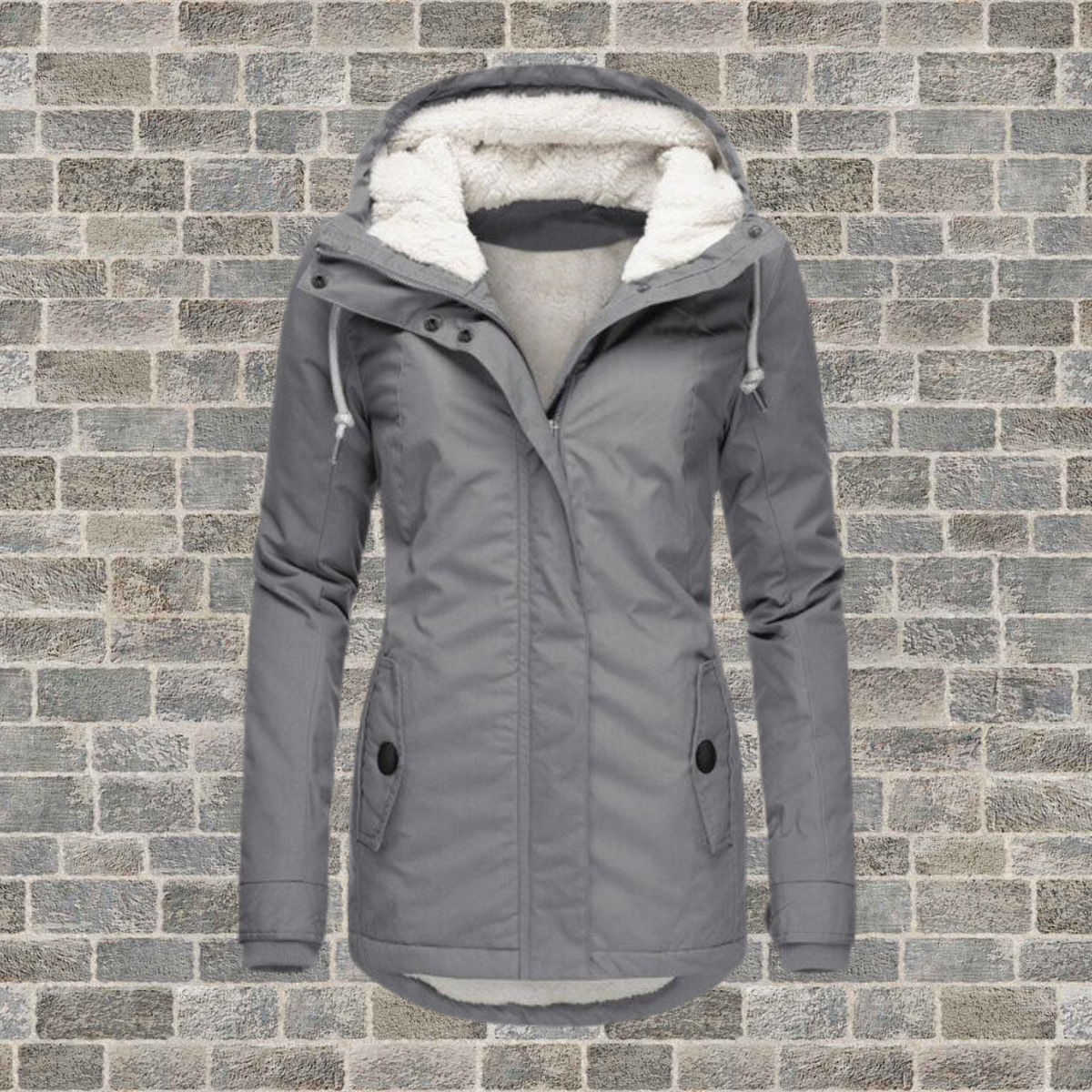 Women's pleated hooded cotton coat in grey