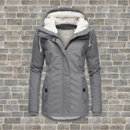 Women's pleated hooded cotton coat in grey