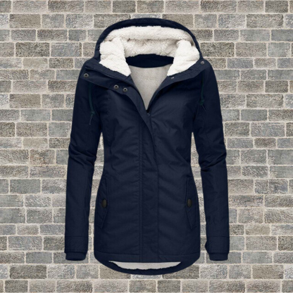 Women's Cotton Coat | Pleated Hooded Teddy-Lined Coat