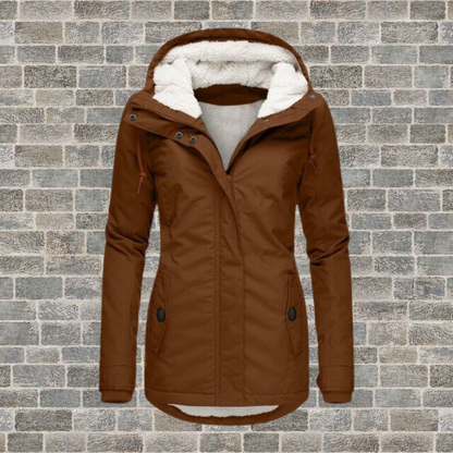 Women's Cotton Coat | Pleated Hooded Teddy-Lined Coat