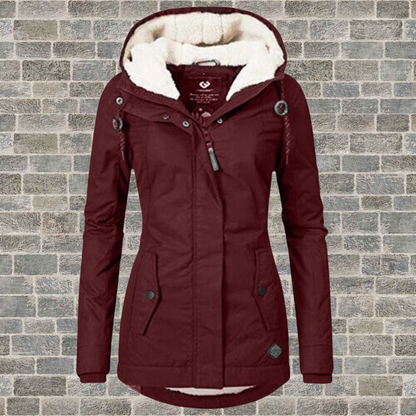 Women's Cotton Coat | Pleated Hooded Teddy-Lined Coat