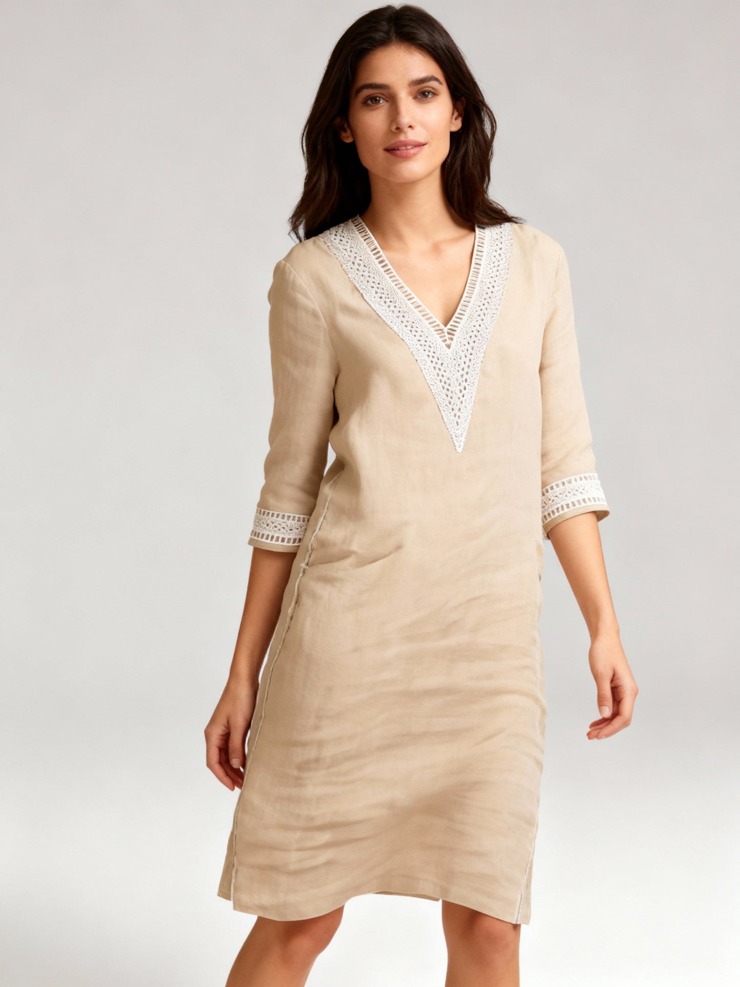 Cotton Summer Dress | Long Sleeve Knee-Length Dress