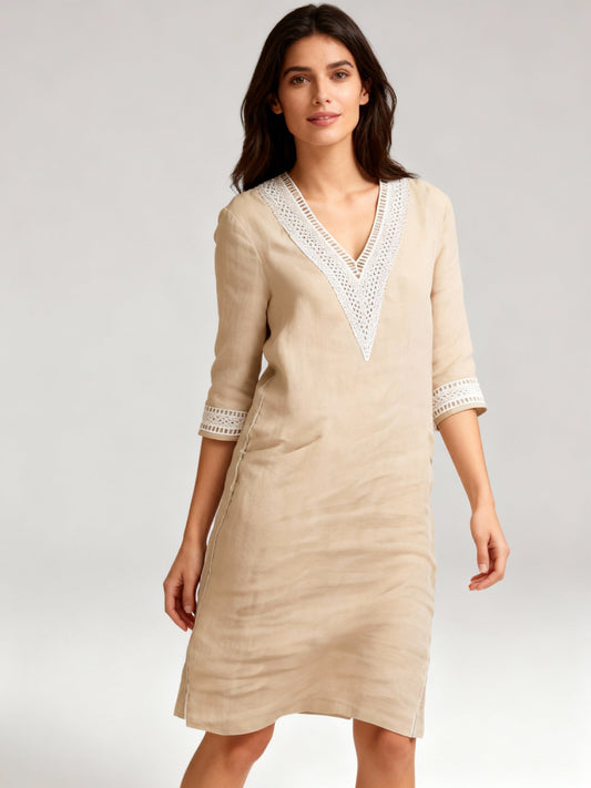 Cotton Summer Dress | Long Sleeve Knee-Length Dress