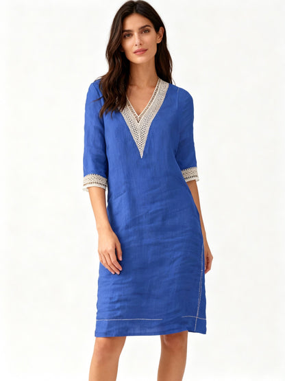 Cotton Summer Dress | Long Sleeve Knee-Length Dress