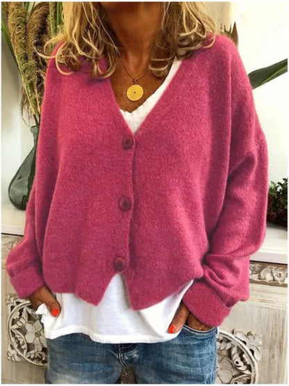 Women's cotton V-neck button-front cardigan