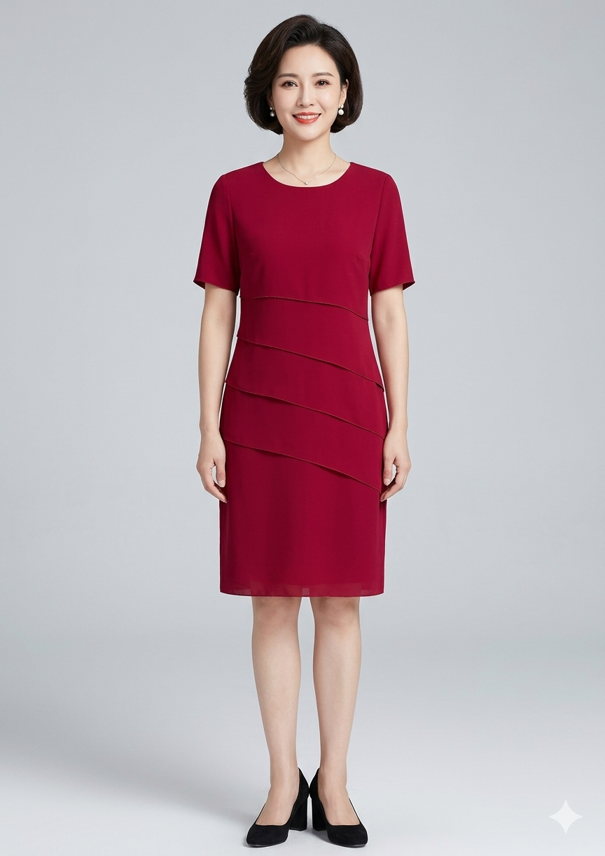 Women's Dress | Chiffon Tiered Short-Sleeve Dress