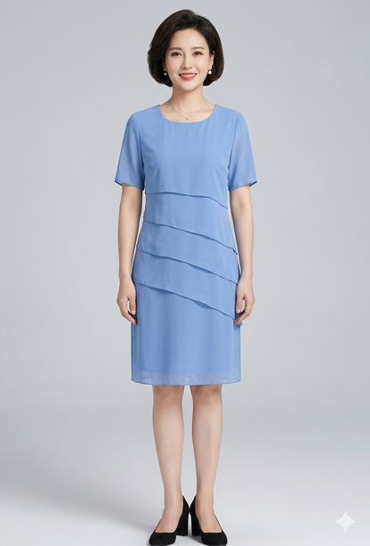Women's Dress | Chiffon Tiered Short-Sleeve Dress