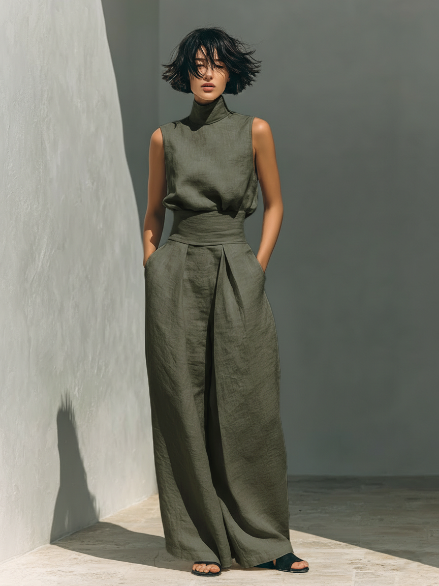 Women's Set | Sleeveless Top & Wide-Leg Trousers Set