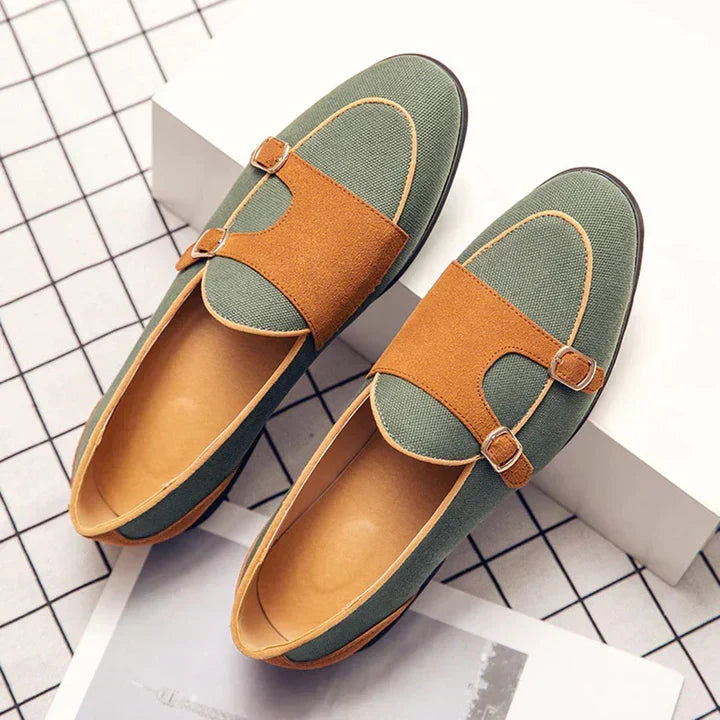 Men's elegant leather loafers in green