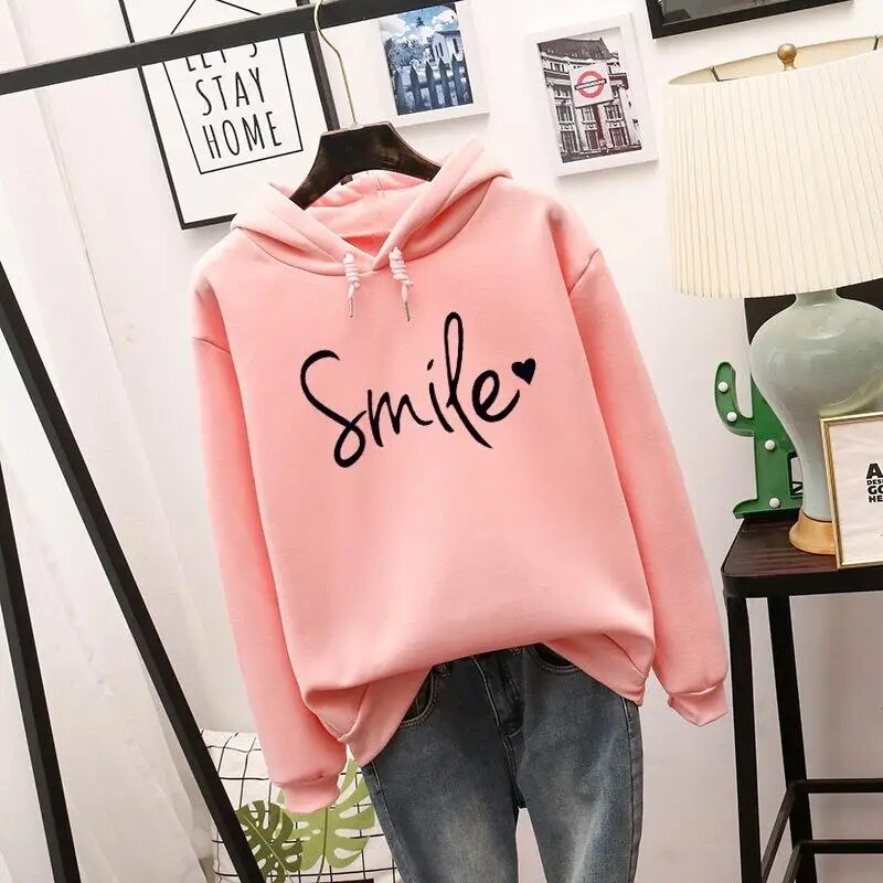 Hoodie | Smiley Print Relaxed Hooded Sweatshirt