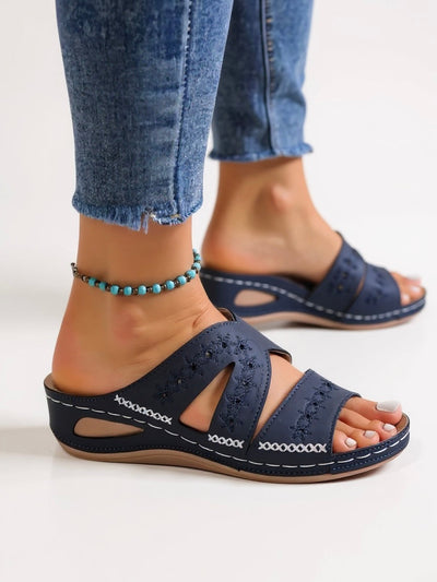 Women's Slide Sandals | Embroidered Slip-On Sandals