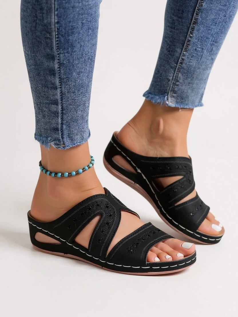 Women's Slide Sandals | Embroidered Slip-On Sandals