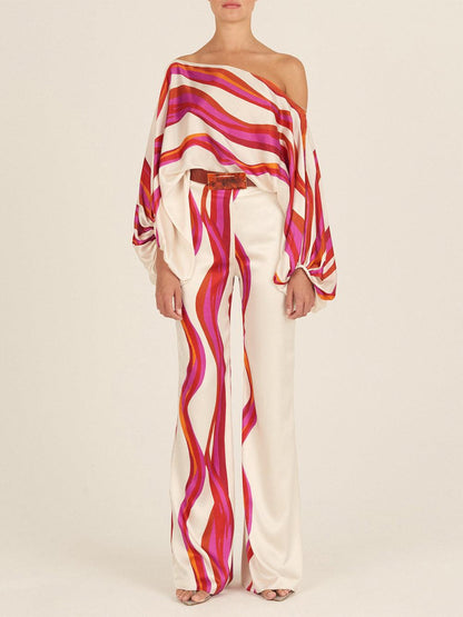 Linen Off-Shoulder Set | Top & Wide Leg Trousers