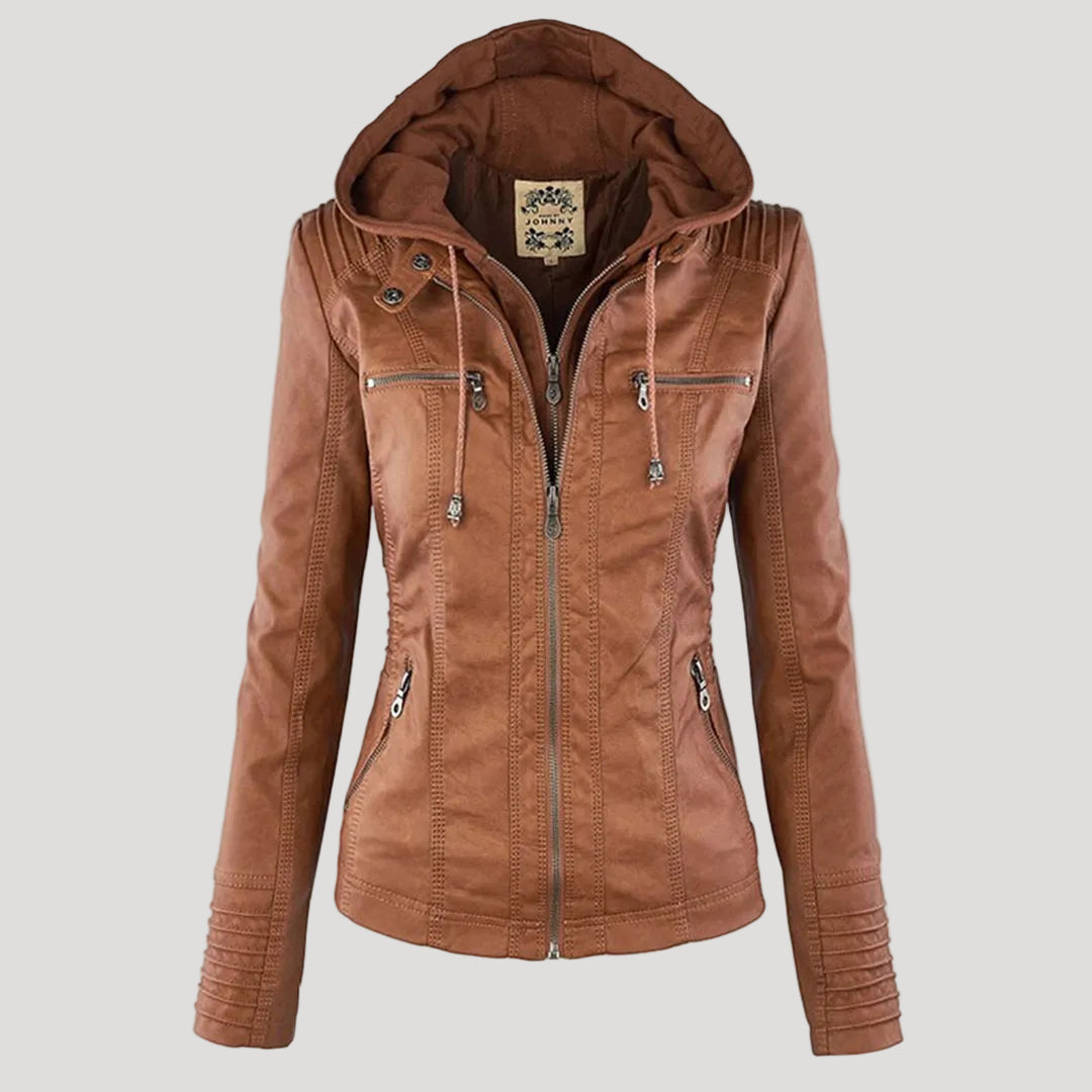 Faux Leather Jacket | Hooded Water-Resistant Jacket
