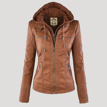 Faux Leather Jacket | Hooded Water-Resistant Jacket