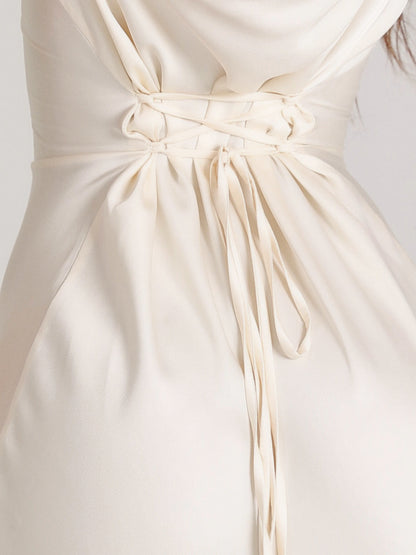 Long-Sleeve Satin Empire Maxi Dress