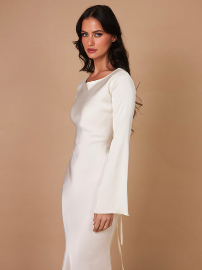 Long-Sleeve Satin Empire Maxi Dress
