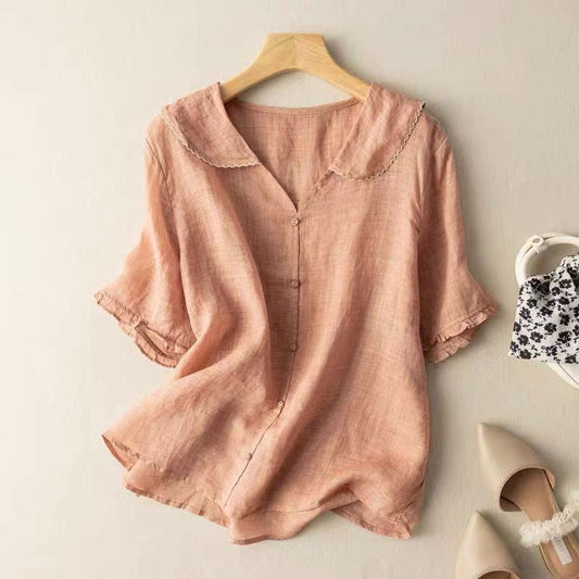 Vintage Blouse | Scalloped Collar Button-Front Top