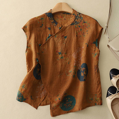 Sleeveless Floral Top | Mandarin Collar Summer Top