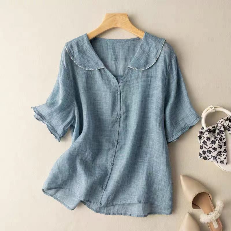 Vintage Blouse | Scalloped Collar Button-Front Top