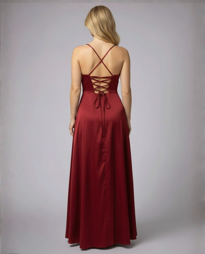 Maxi Dress | Satin Slip Maxi Dress with Leg Slit