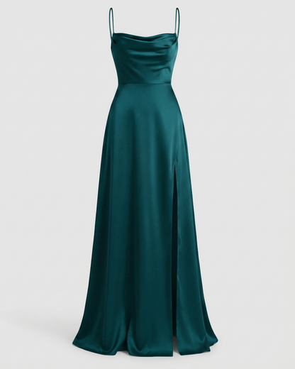 Maxi Dress | Satin Slip Maxi Dress with Leg Slit